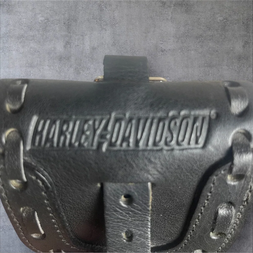 Vintage Harley Davidson Black Leather Utility Pouch Cigarette Case Swivel Hook